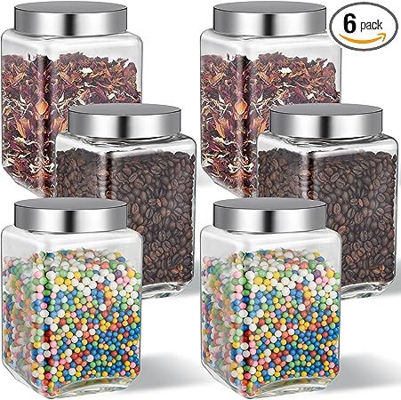 6 Pcs Square Glass Jars Food Storage Containers