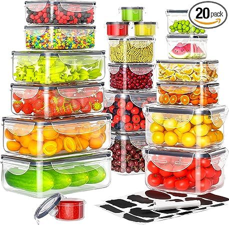 40 PCS Food Storage Containers with Lids Airtight (20 Containers & 20 Lids)